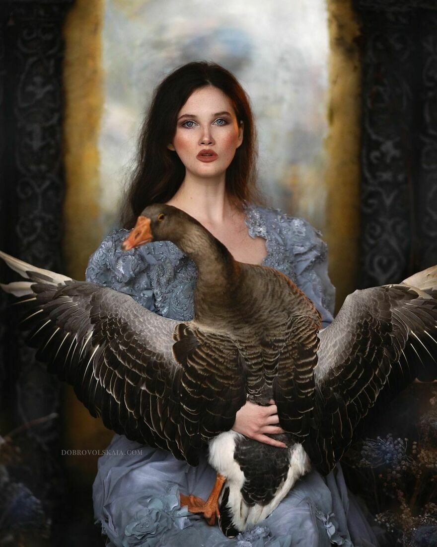 俄罗斯摄影师冰天雪地,拍摄60张美女与野兽,熊和老虎是标配