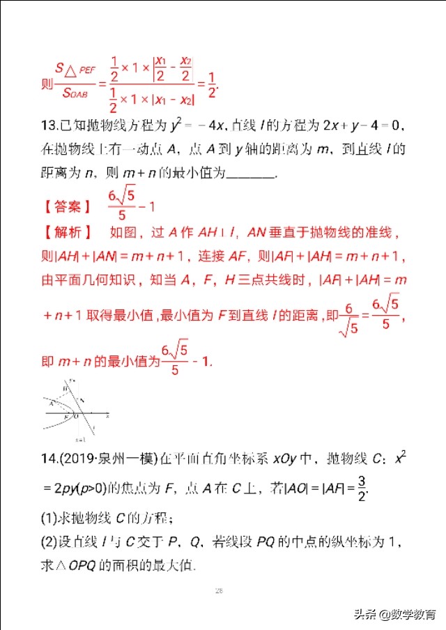 抛物线焦点弦长公式(抛物线及几何性质，实质“一动三定”，活用抛物线焦点弦四个结论)