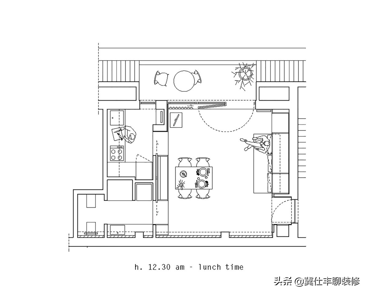 28㎡小宅，四张平面图，展示业主从早到晚的生活