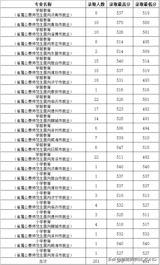 山东女子学院2020年山东省本科专业录取分数统计（含位次）