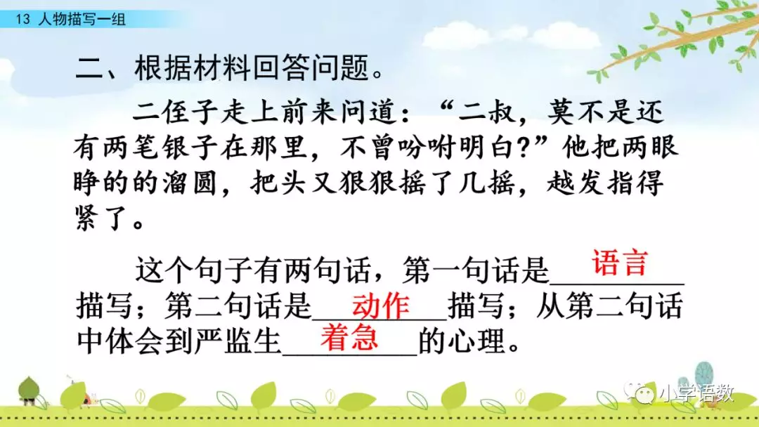 部编五年级语文下册第13课《人物描写一组》》知识点及课堂测试题