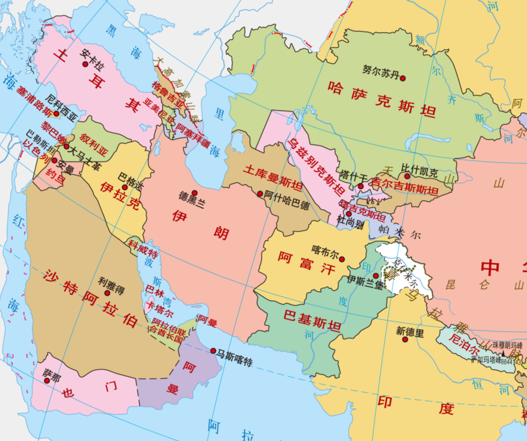 中东地图(中东地区三大霸主：伊朗、以色列、土耳其)