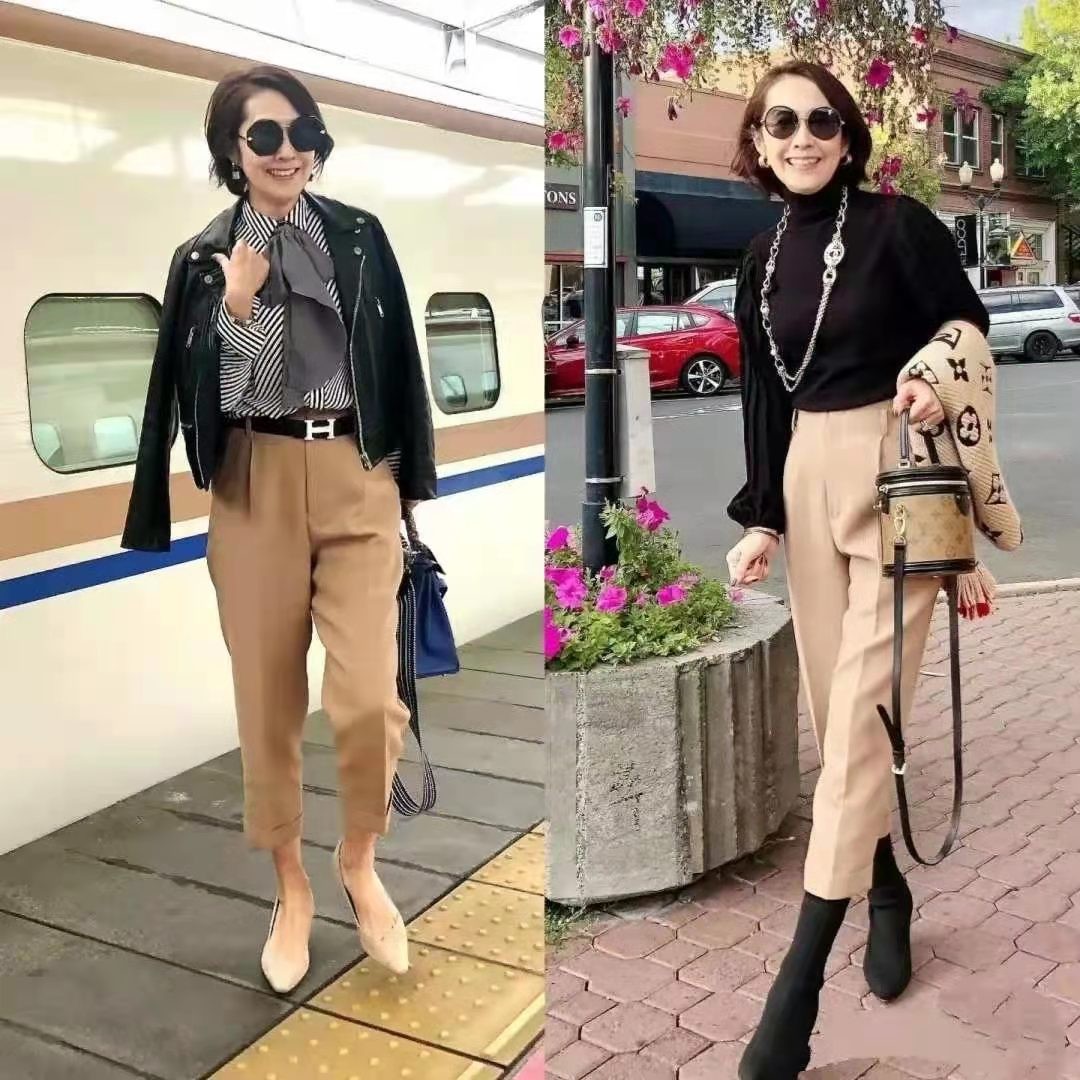 秋天穿外套流行“及腰不过胯”，显高又舒适，五六十岁女人穿很美