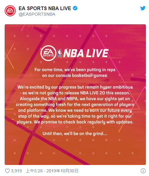 nba哪些游戏被停服(《NBA LIVE 20》宣布断更，NBA2K又成独一份，EA：为新主机做准备)