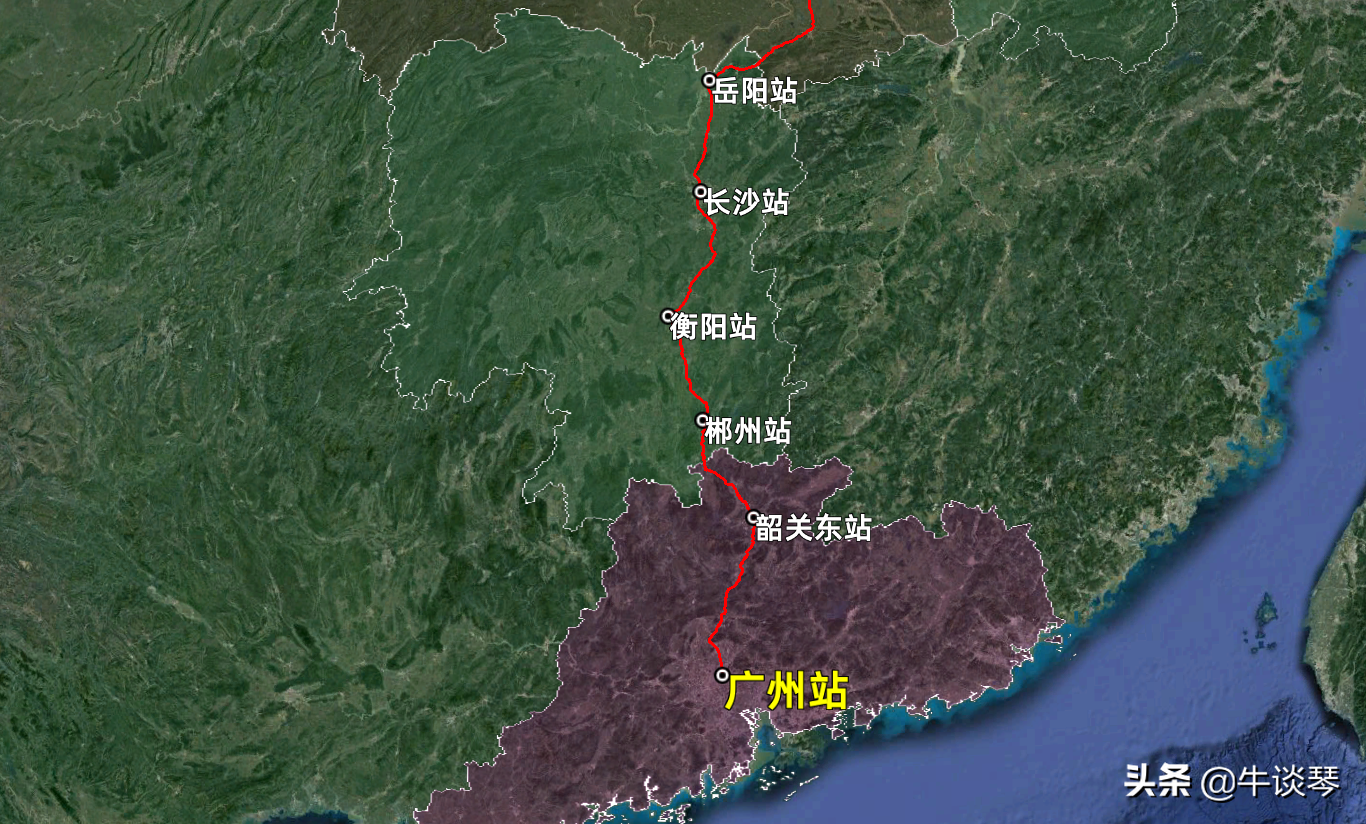 經過廣東,湖南,湖北,河南,安徽,山東,沿京滬鐵路,新石鐵路,京九鐵路