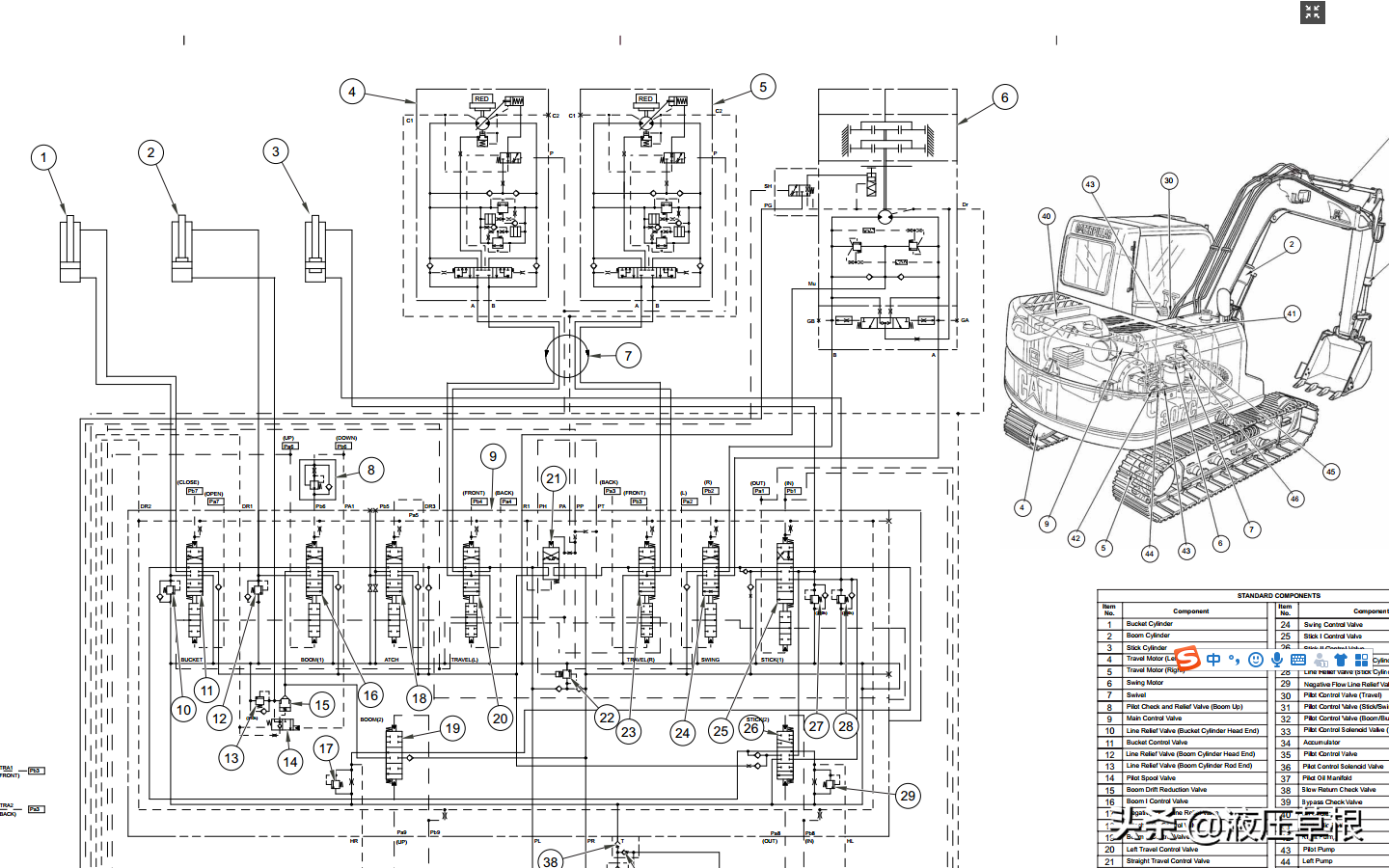 卡特挖掘机307C/320D/330C/365伸缩臂叉车TH62TH63液压系统图下载