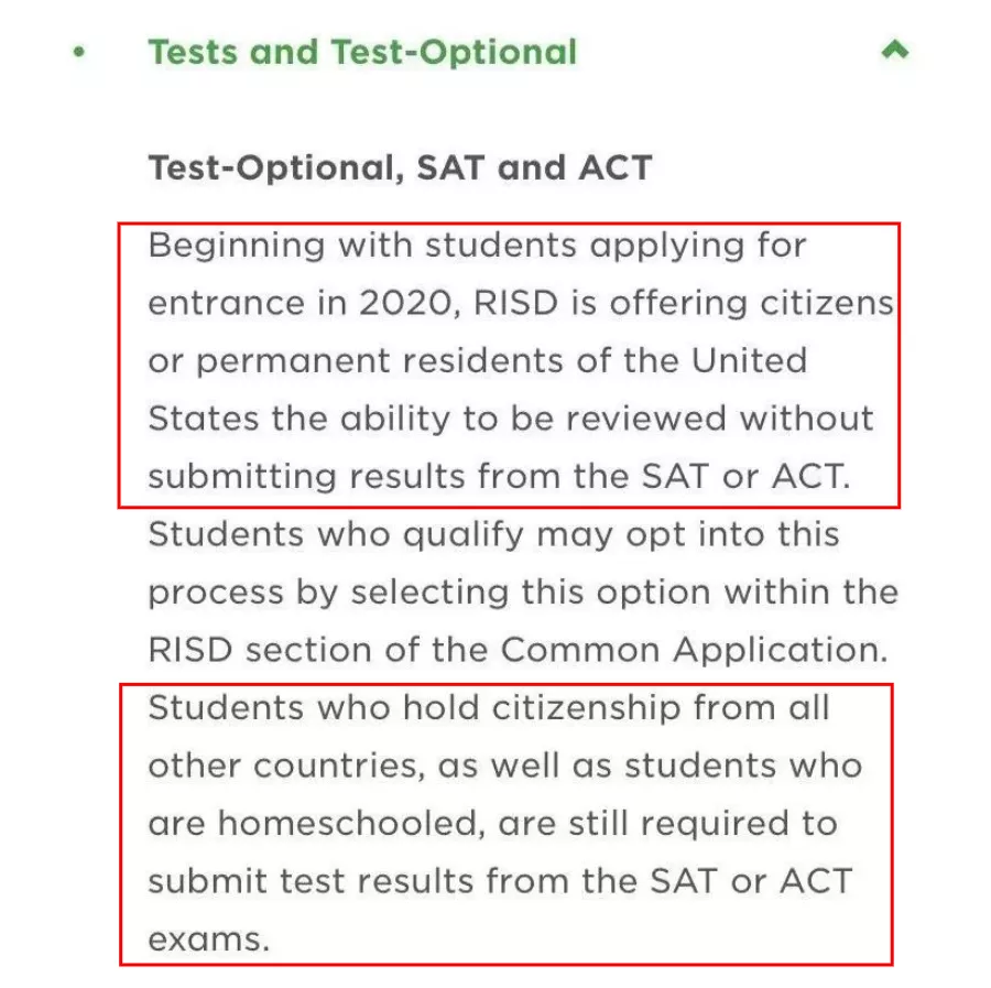 2020年，罗德岛设计学院正式取消SAT必交规定