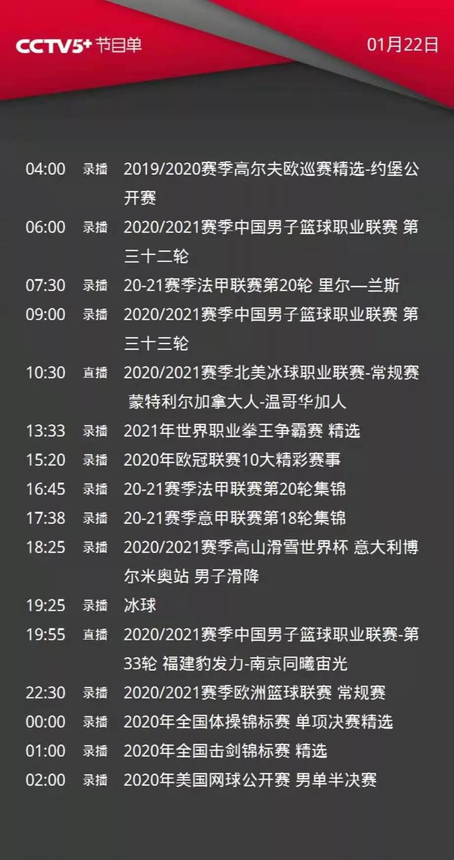 广东体育频道CBA节目表(央视体育今日节目单: CBA(12:30广东、20点福建))