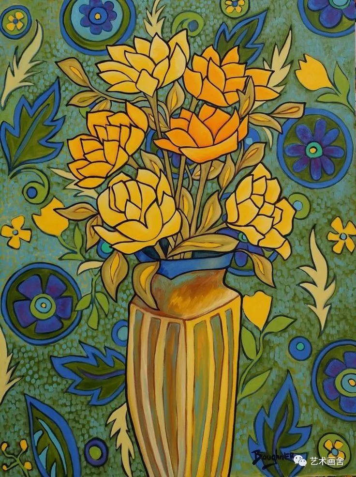 儿童画素材|复古的花瓶,鲜艳的花朵,别有一番意境