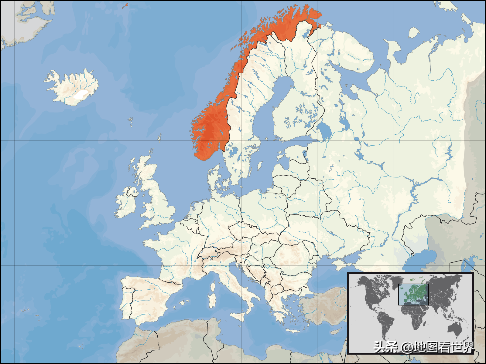 挪威地图位置(最幸福的国家,峡湾国家,北欧最美国家,日不落王国