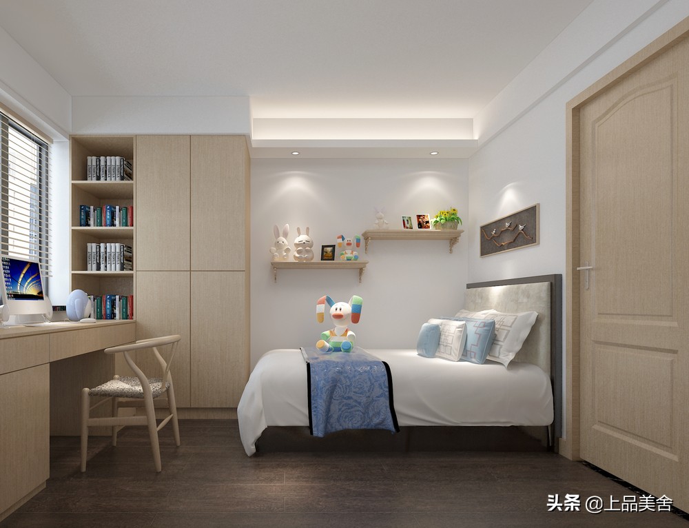 80平米中式风格，儿童房虽然小，这样设计功能性很齐全，露台很美