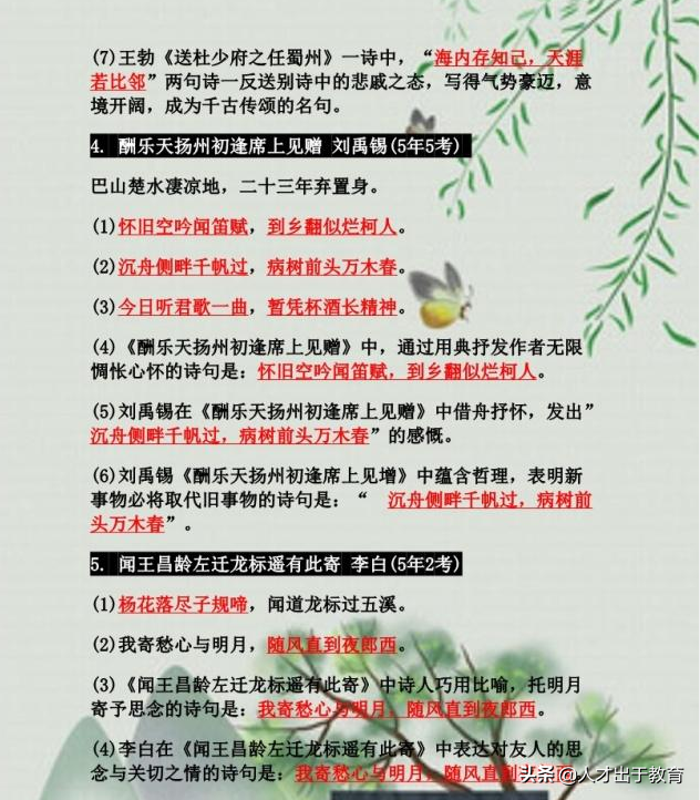 初中语文必考古诗文名句汇总，全面覆盖中考98%考点！高分必备