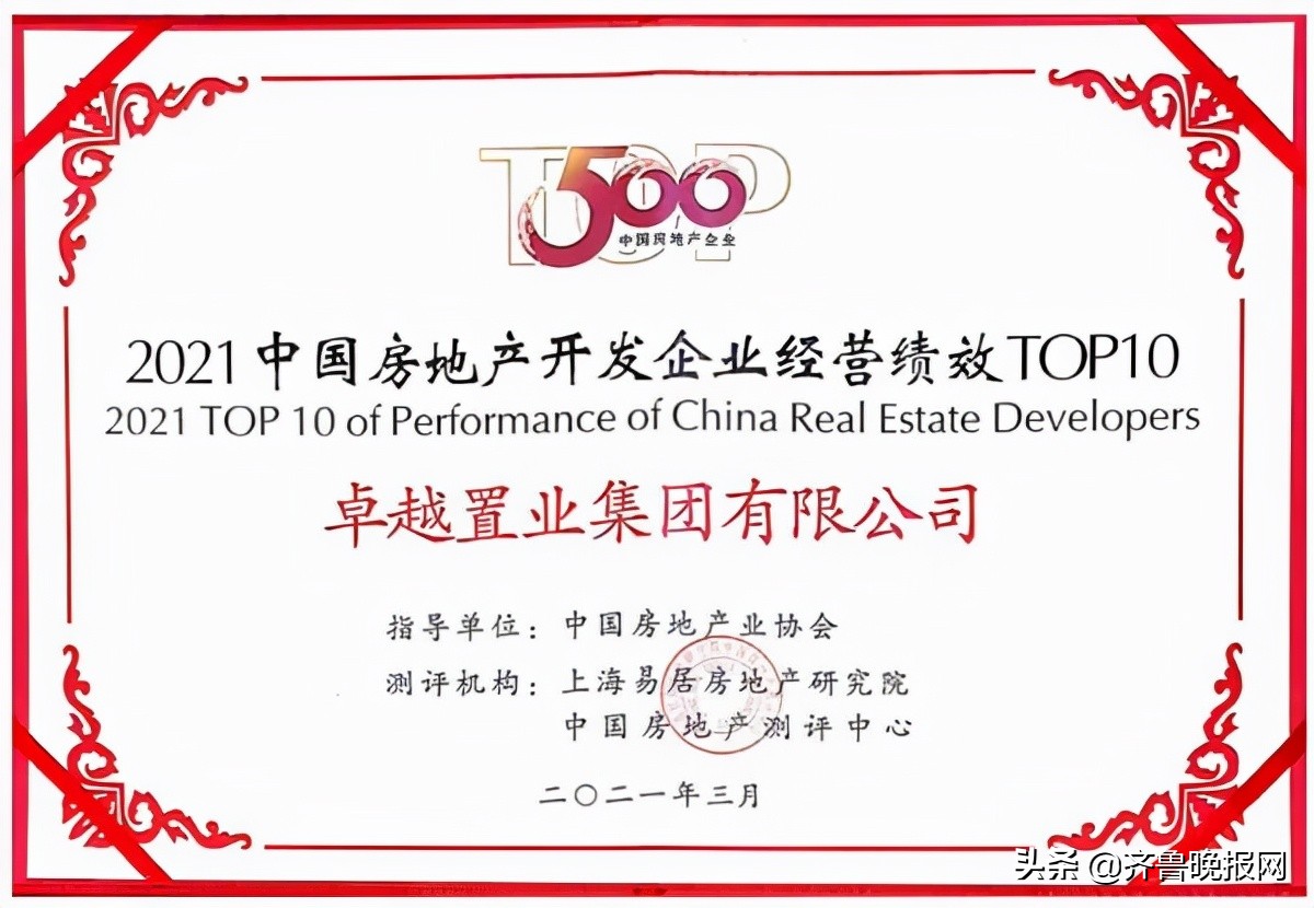 卓越地产排名第几(卓越集团丨2021中国房地产开发企业 综合实力第43名)