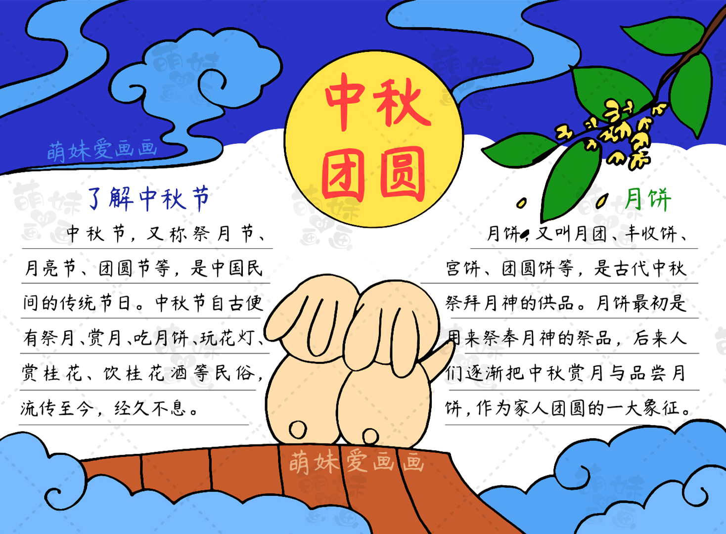 中秋月圆人更圆！简单漂亮的中秋手抄报简笔画合集，含文字内容哦