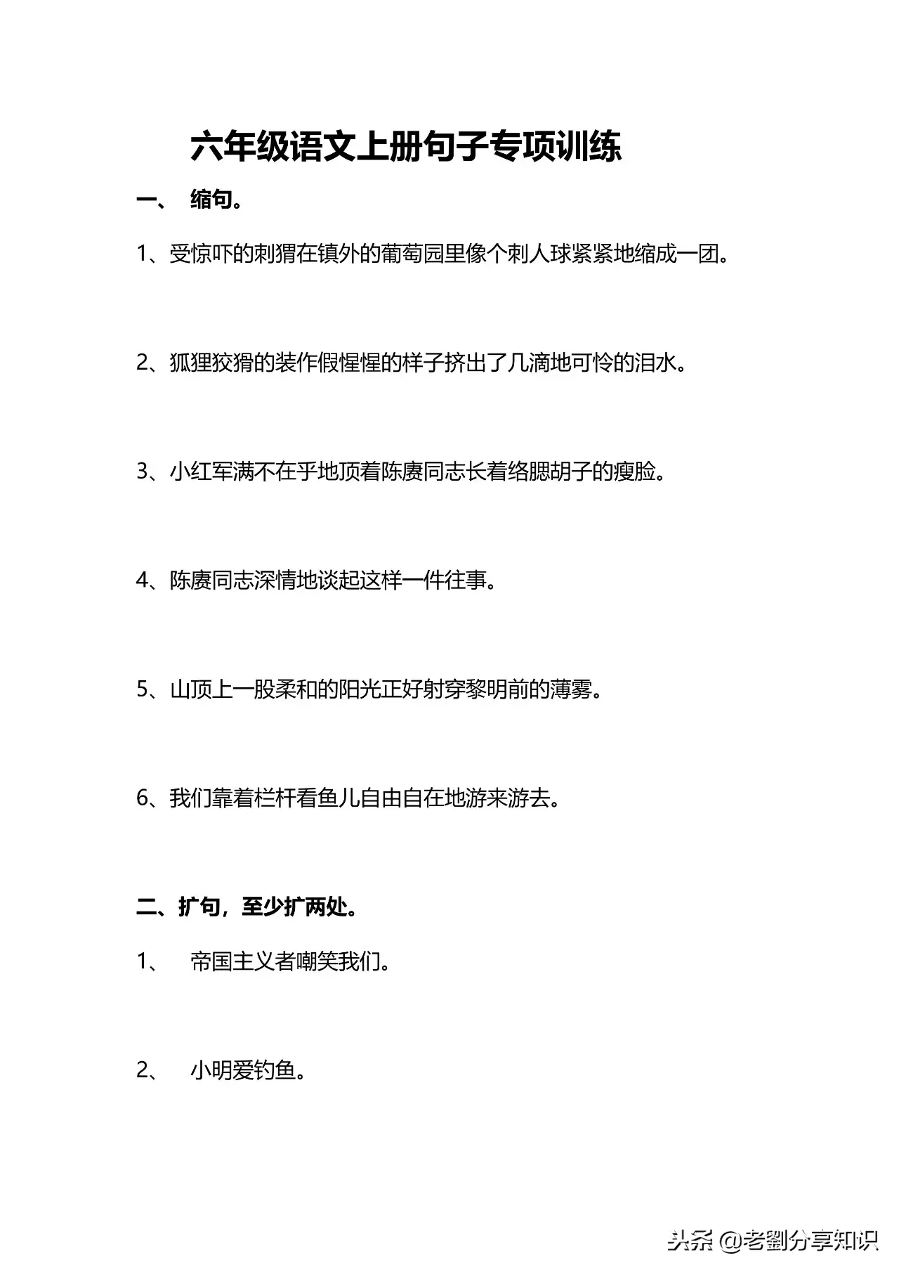 小学五六年级语文句子专项训练习题及答案！
