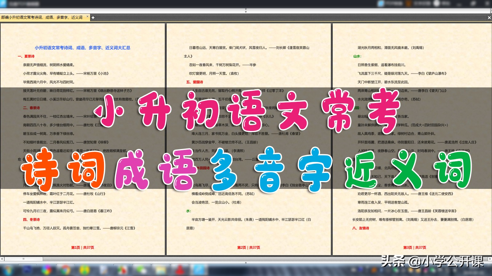 人教版小升初语文常考诗词、成语、多音字、近义词（大合集）