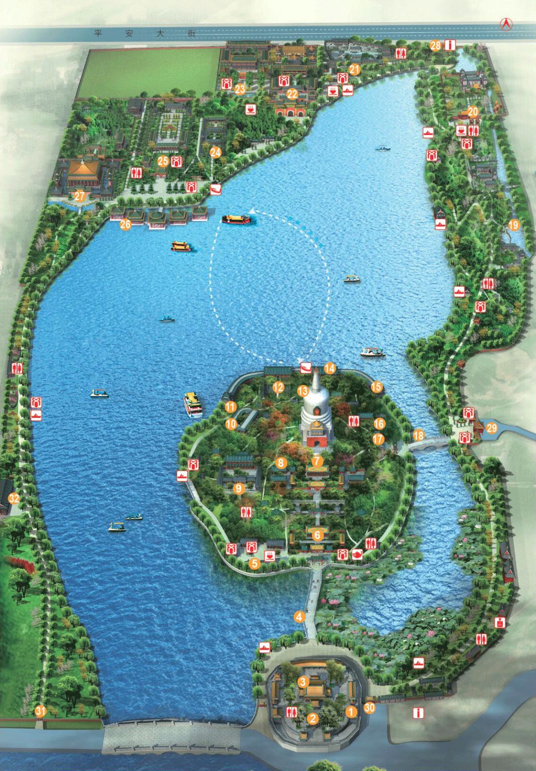 北海公园平面图(可点击看高清大图)图片来源:北海公园官网北海公园的