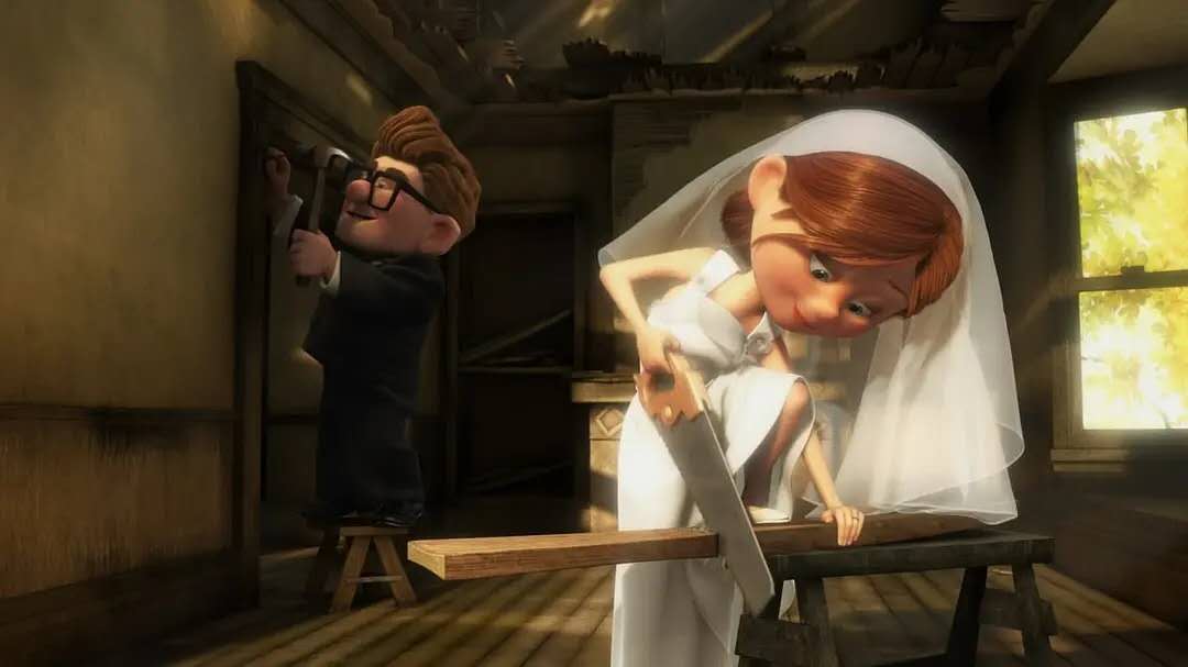 结婚时的卡尔和艾莉孩子们不懂爱情,不知生死, 而大人们却为他们恬淡