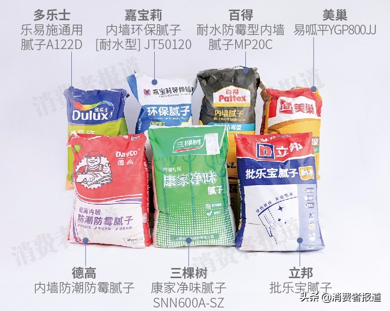 7款膩子粉對比測評：整體達標，2款游離甲醛較高
