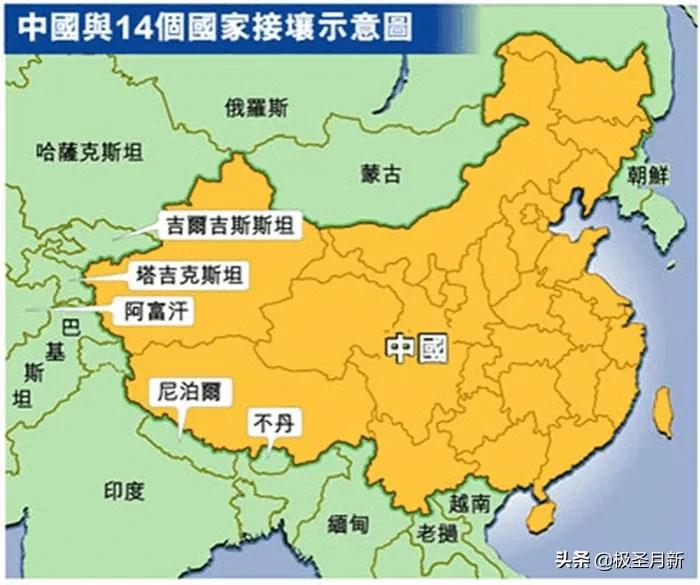 与中国接壤的14个国家（14个接壤国家记忆口诀）