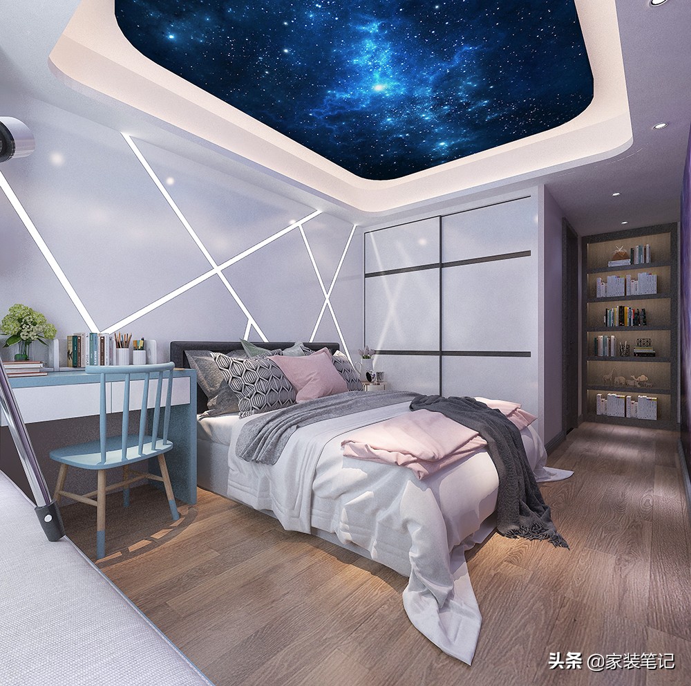 这位业主很有心了，把小孩房用“星空”做主题，有特色又很有意义