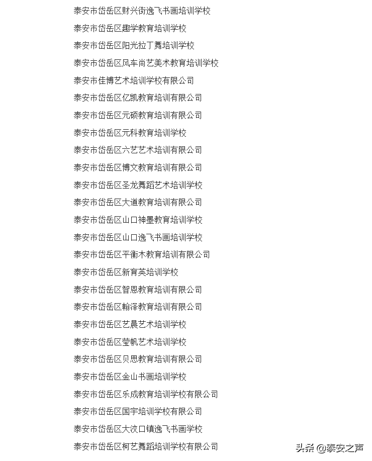 61家培训机构不合格！岱岳区公布最新校外培训机构黑白名单！