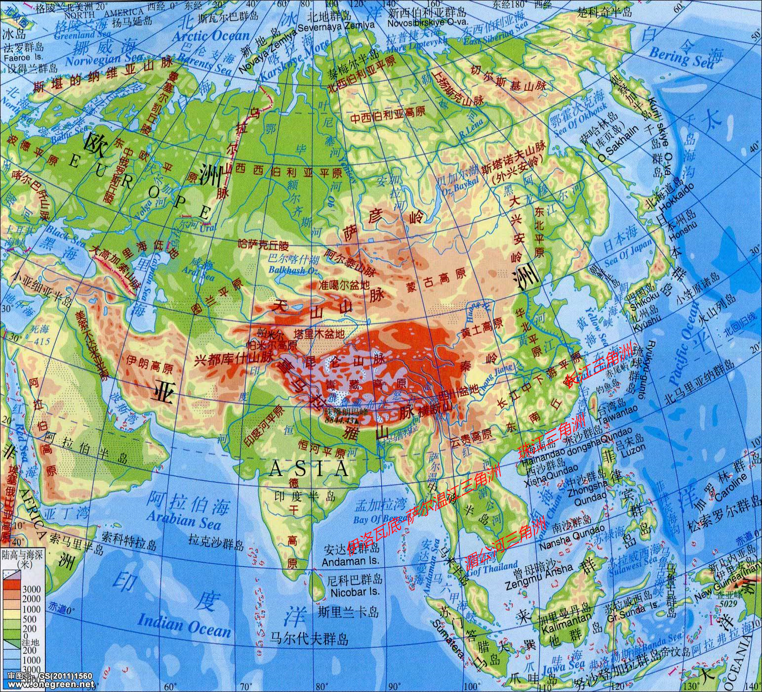 亚洲平原及三角洲分布图2:欧洲主要平原分布波德平原,其西欧和中欧