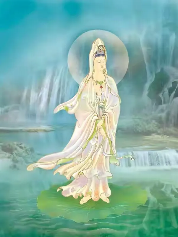 龙头观音乘龙显圣于祥云中,佑:吉祥平安.