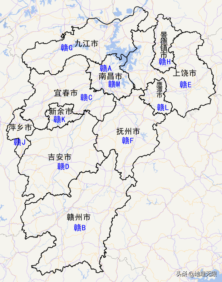 江西省车牌号首字母分布地图