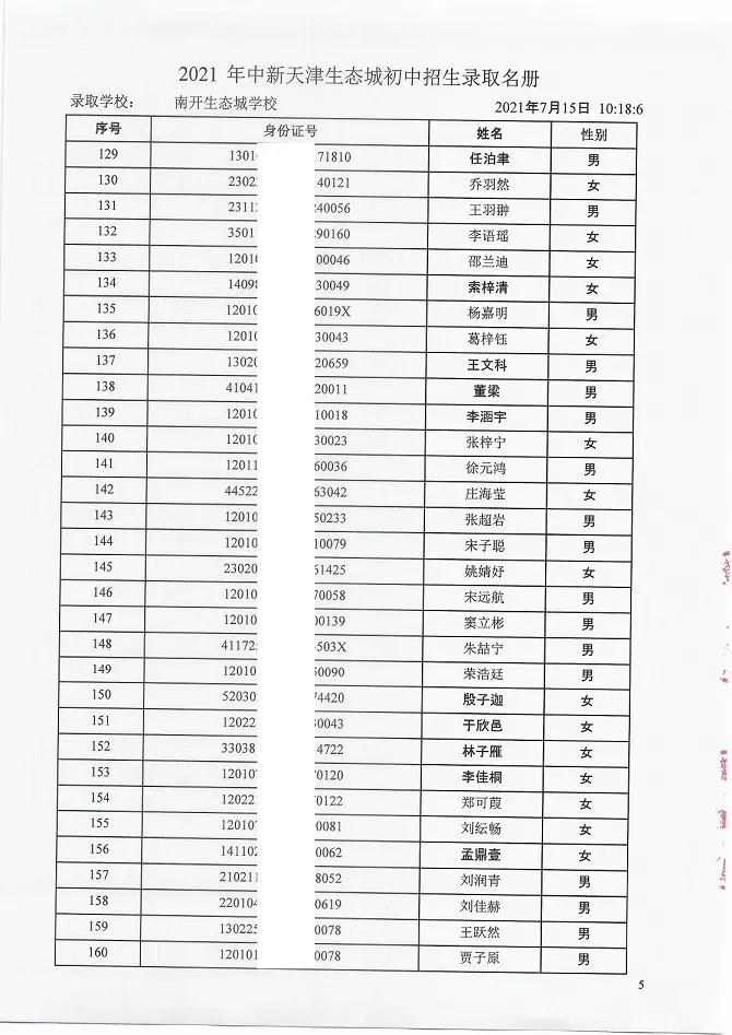 2021年天津“生态城”4所学校7年级录取名单公布！有你的名字吗？