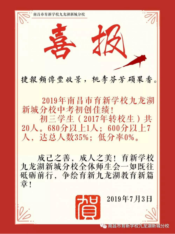 2019年南昌各初中学校中考喜报汇总