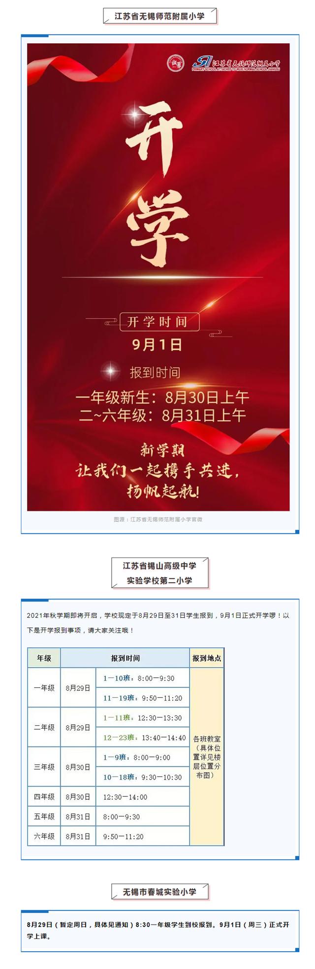 无锡市各中小学校开学报到通知汇总！春城实验小学9月1日正式上课