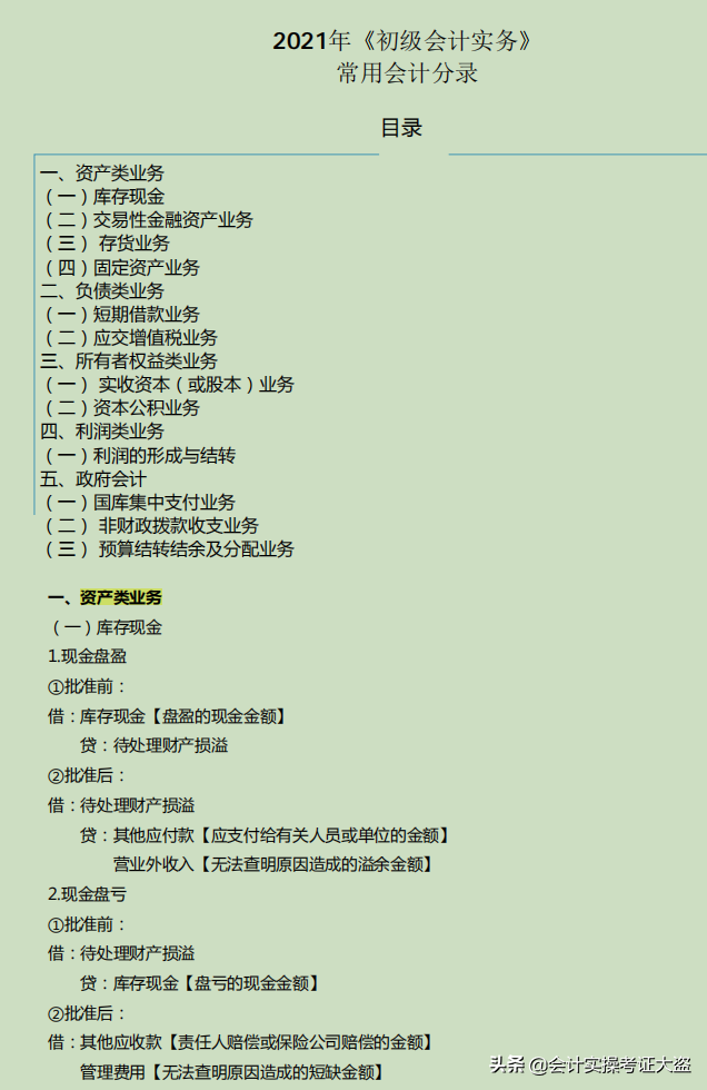 2022年初级会计实务必考135个核心考点，附初级会计分录大全
