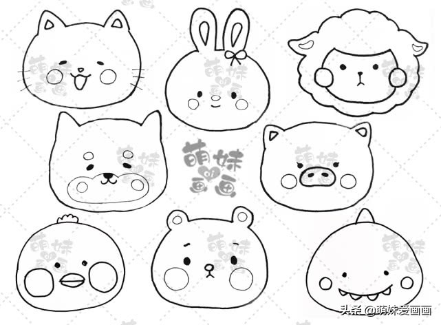 几笔就能画出来的可爱小动物头像大全,含步骤讲解