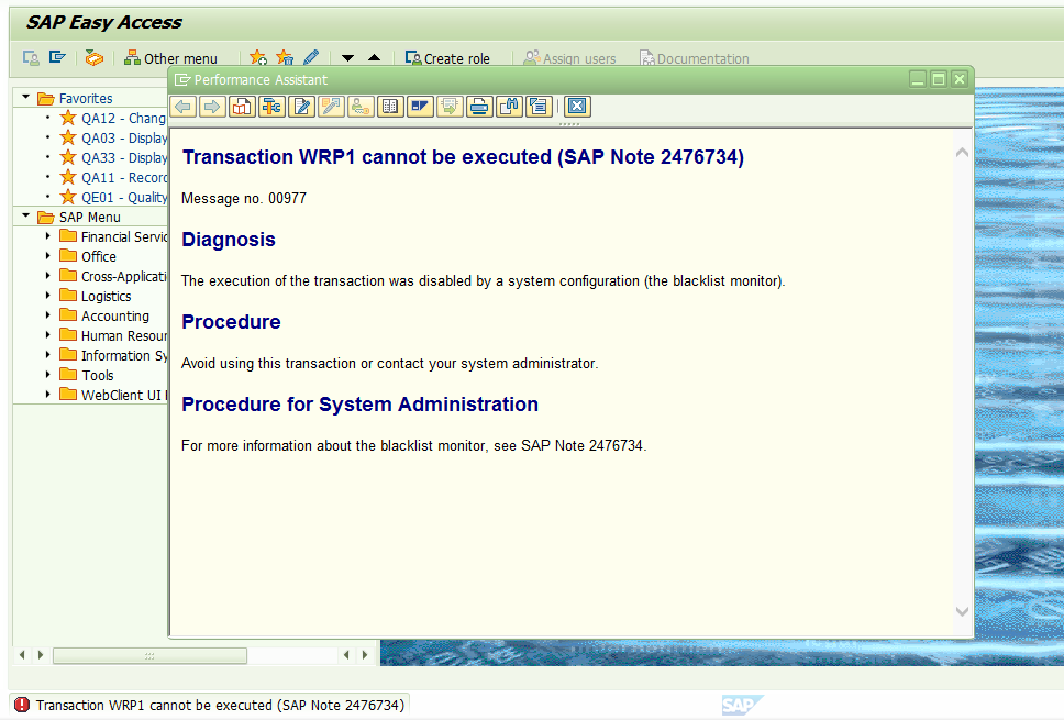 SAP RETAIL 执行WRP1，报错-Transaction WRP1 cannot be executed