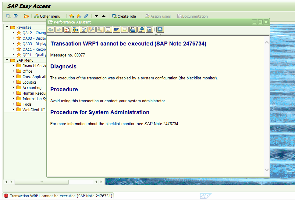 SAP RETAIL 執行WRP1，報錯-Transaction WRP1 cannot be executed