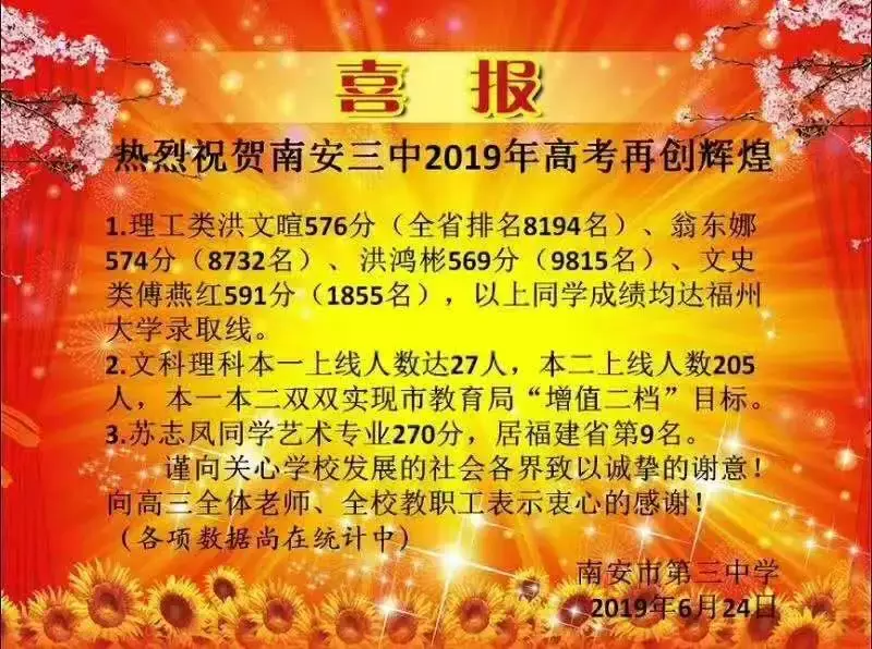 喜报频传！南安多所中学高考成绩单发布，一起为母校打call
