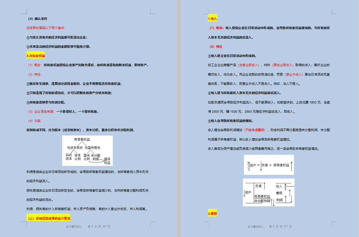 216页会计基础讲义，重点已做标记，建议会计新手打印出来学习