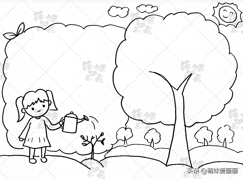 种植一片绿，共爱一个家，一起学画漂亮的植树节主题手抄报模板