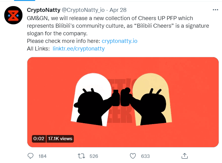 B站为海外用户发布以太坊版本NFT——“Cheers UP”系列