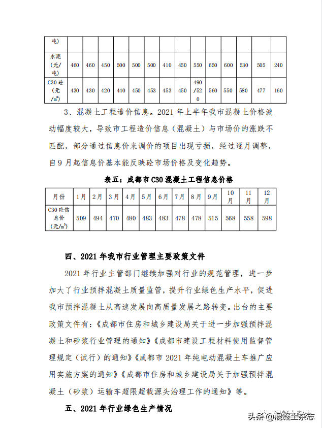 成都市预拌混凝土行业2021年度发展情况报告