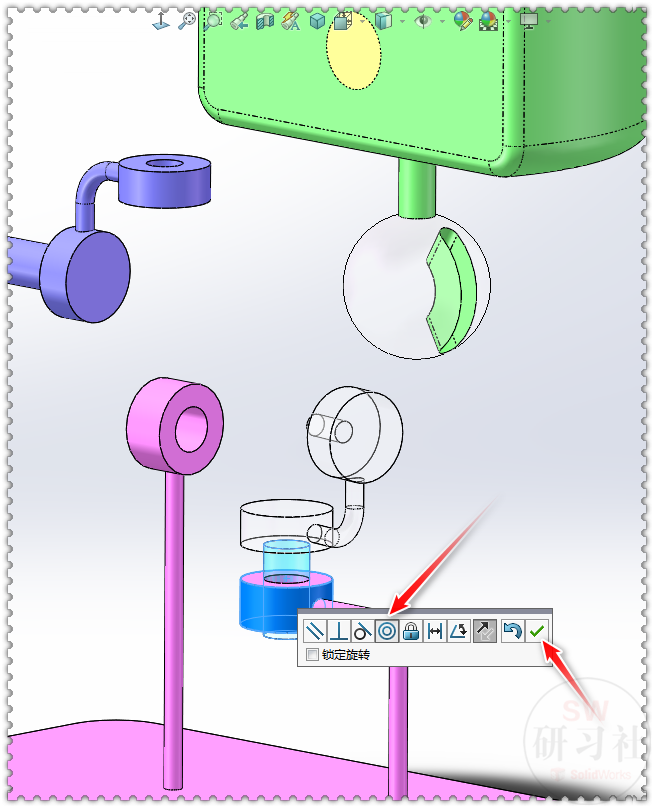 SolidWorks机器人俯仰机构，装配与运动过程