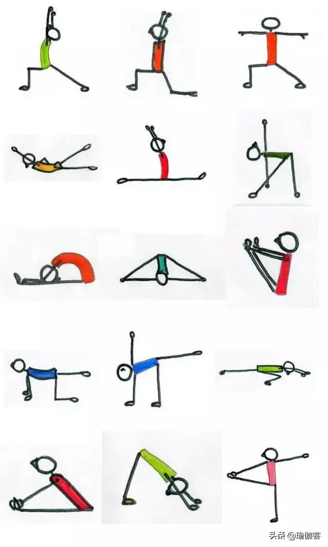 超全300个瑜伽小人体式图 简单易学的体式绘法，瑜伽老师排课必备