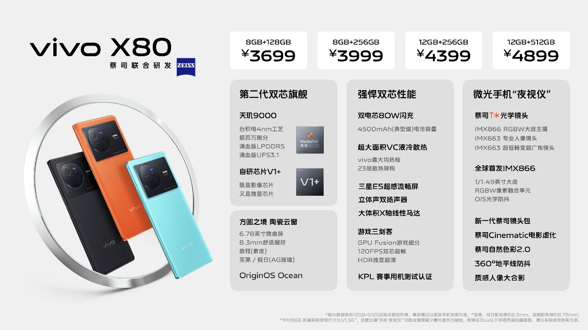 vivo X80系列正式發(fā)布，天璣9000攜手V1+雙芯重新定義影像旗艦