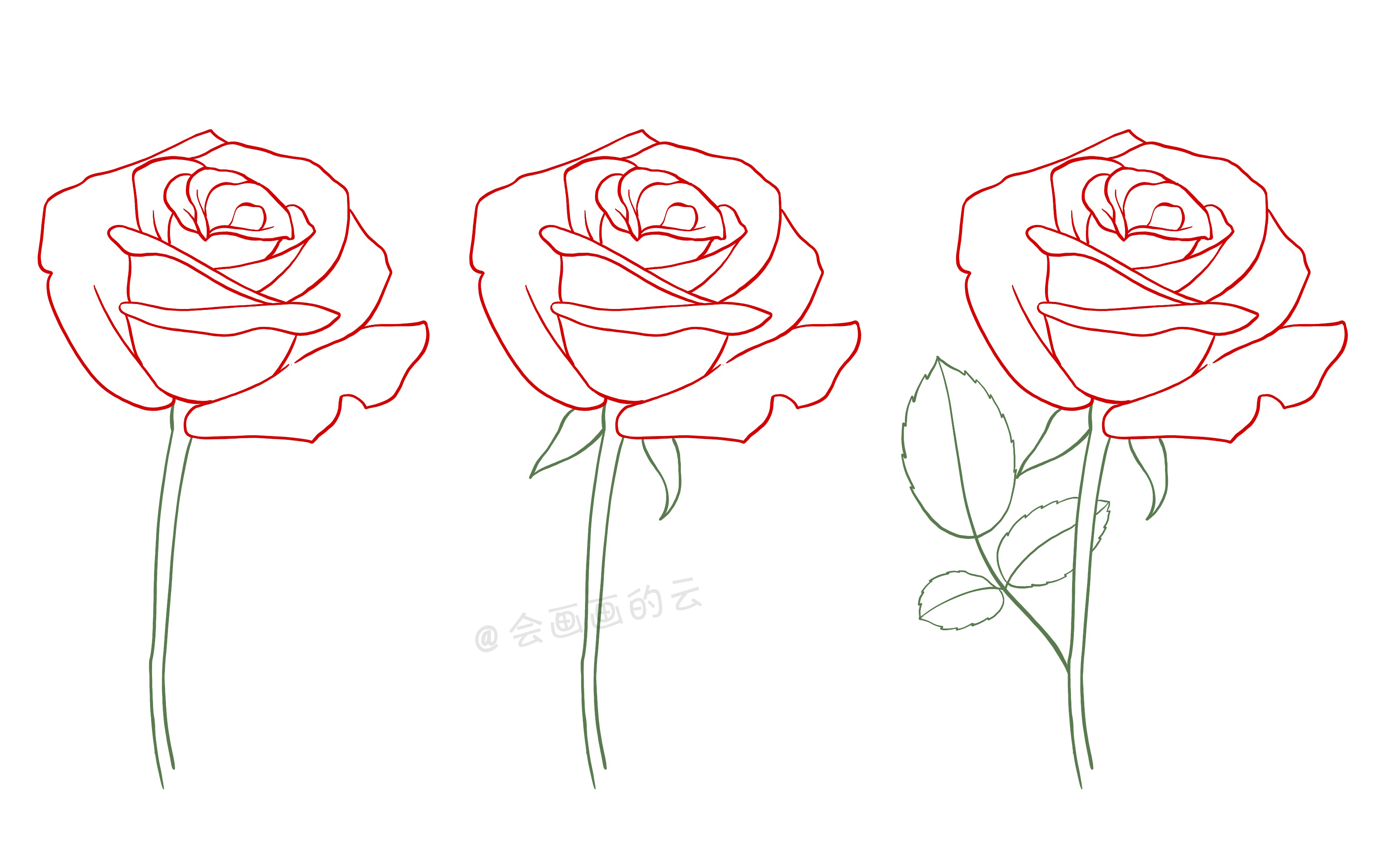 教你如何用简笔画的方式画2朵玫瑰花,你学会了吗?