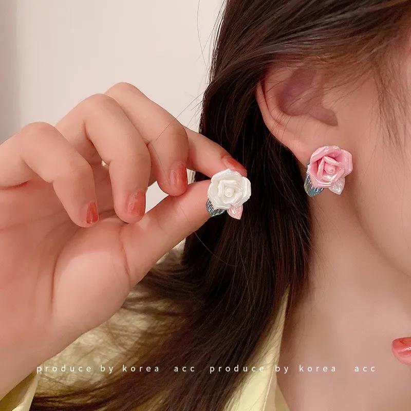 银针小巧玫瑰花朵耳环韩国甜美少女心时尚气质耳钉小众百搭耳饰女