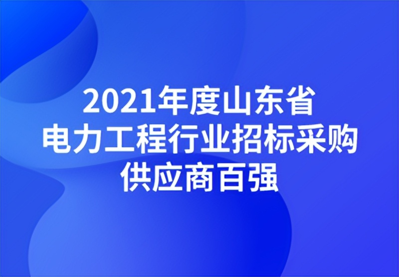 山东：2021年度山东省电力工程行业招标采购供应商TOP100