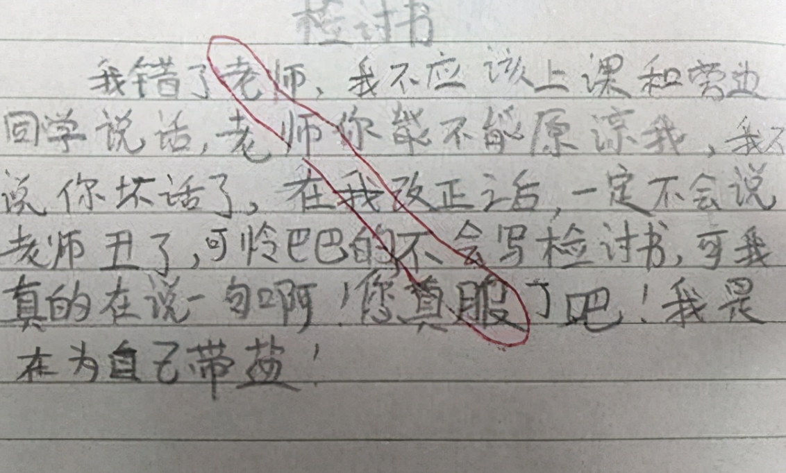 小学生检讨书出现“藏头诗”，老师看后很生气，第二天叫来家长