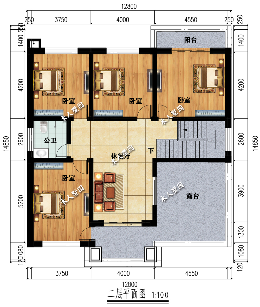 12.8×14.8米二层新中式别墅，少个卧室改车库，爸妈夸我有远见