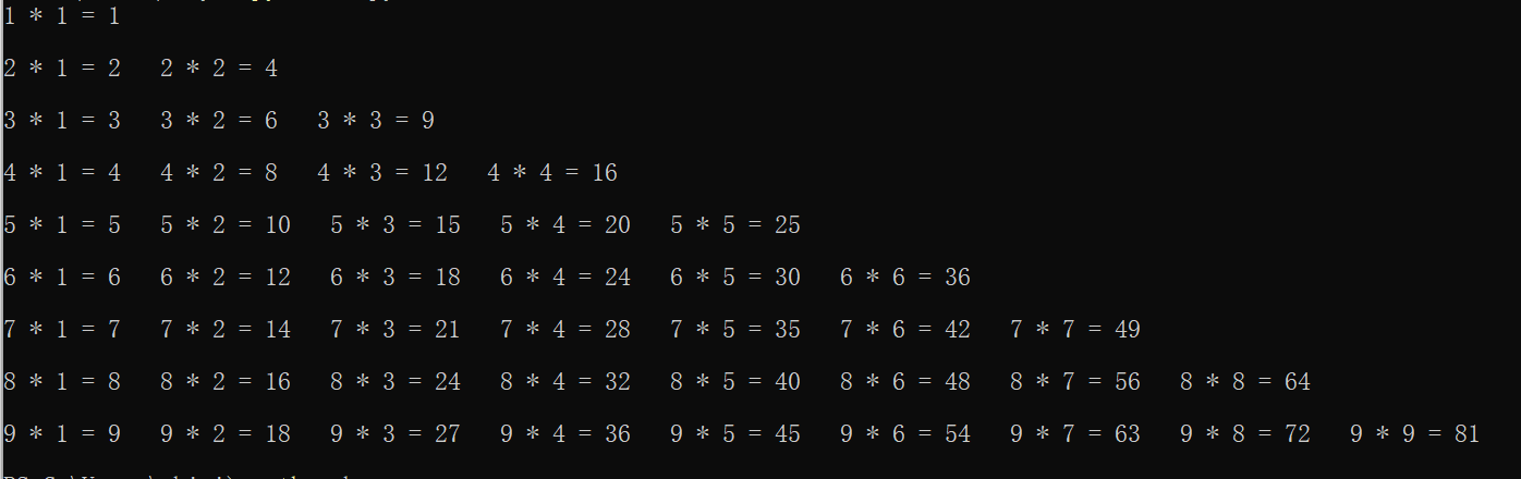 python两种方法求九九乘法表